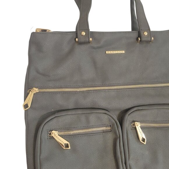 Rampage Gray Faux Leather Tote Bag With Gold Zippers & Double Straps - Picture 13 of 15